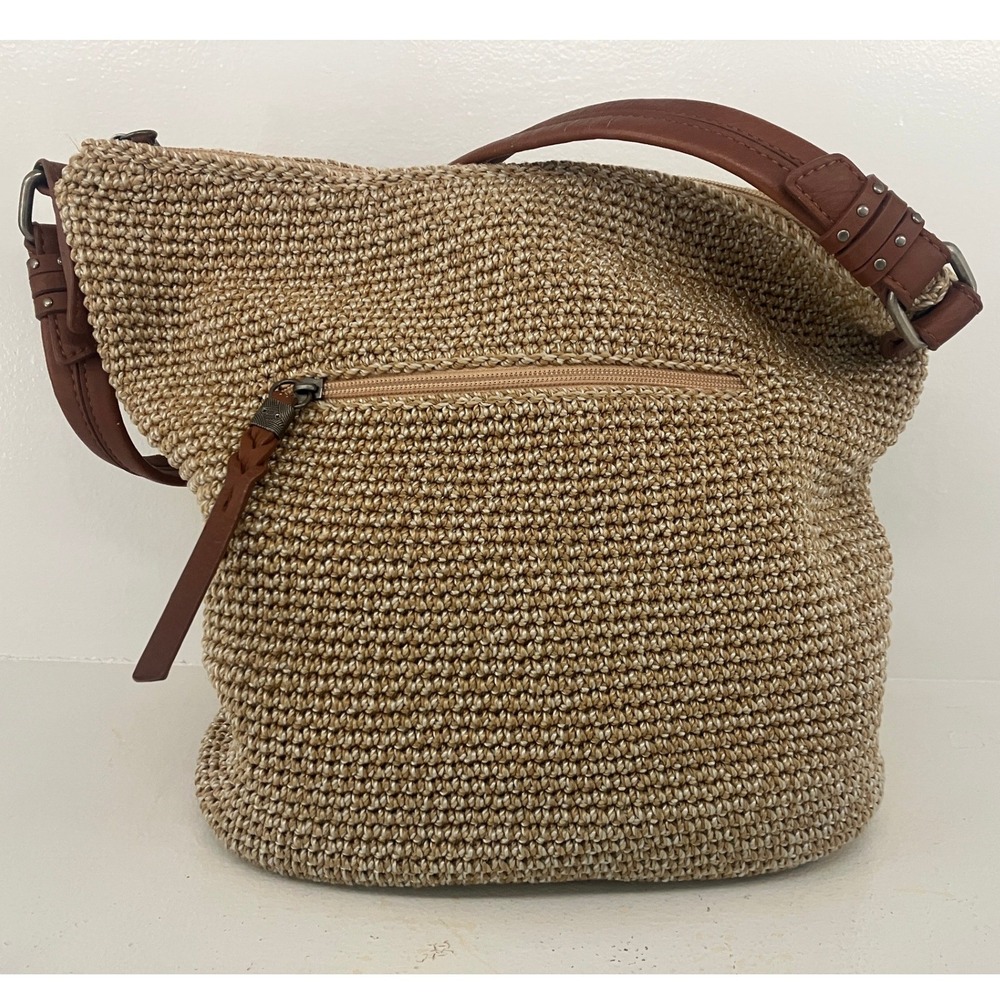 The Sak Sequoia Crochet Hobo Bag Beige Brown Shoulder Bag Tote Minimalist Boho